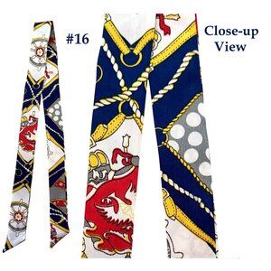 Silk Slim Scarf Navy Red Gold Nautical Rope Lion Emblem 34 In Long Maritime No16
